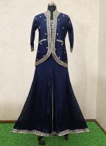 Chiffon Blue Traditional Wear Hand Work Readymade Indo Western